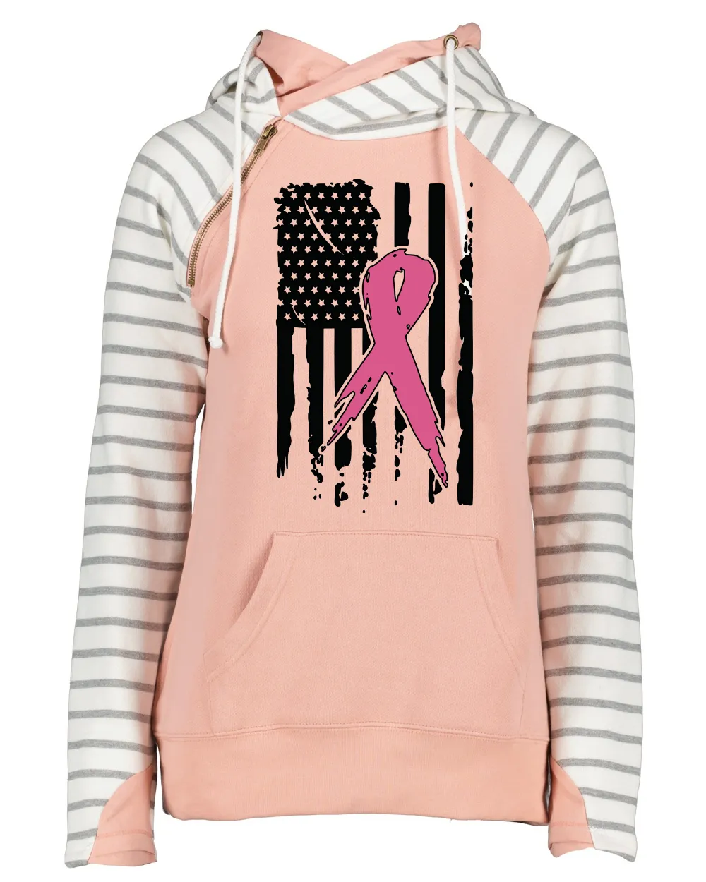 Vertical Flag Pink Out Tackle Cancer Football Cowl Double Hood Top