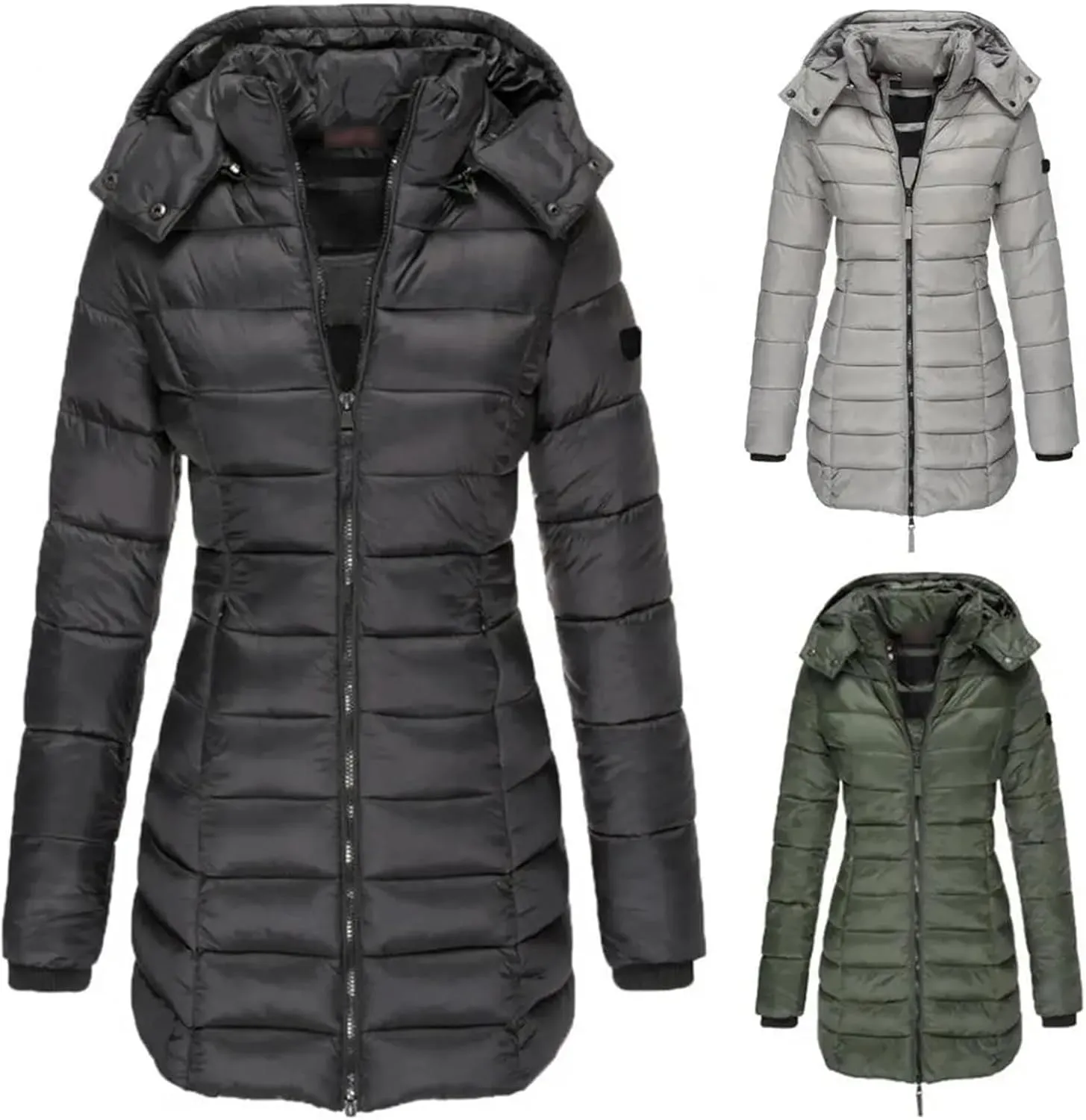 Winter Cotton Padded Jacket Women Autumn Outwear Zipper Long Sleeve Warm Pockets Hoodie Lightweight Coat