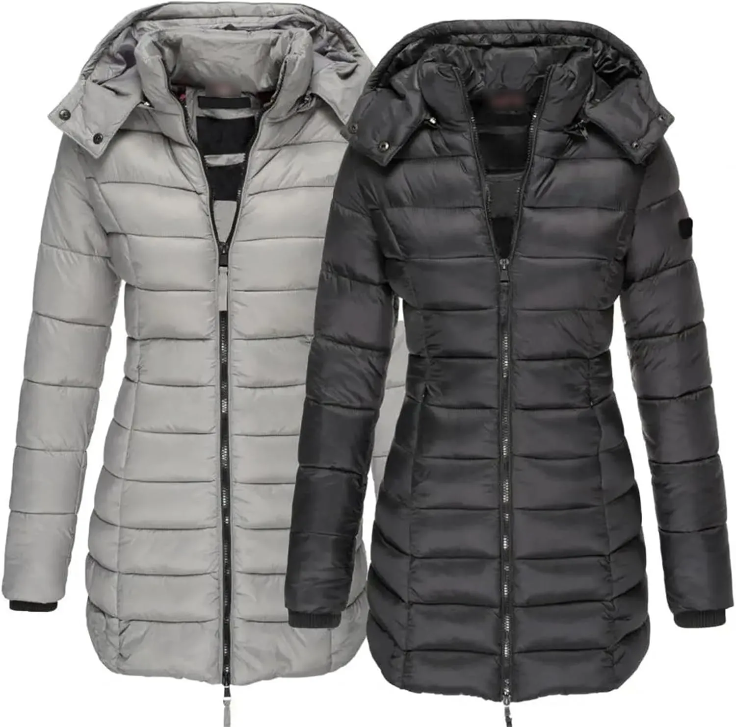 Winter Cotton Padded Jacket Women Autumn Outwear Zipper Long Sleeve Warm Pockets Hoodie Lightweight Coat