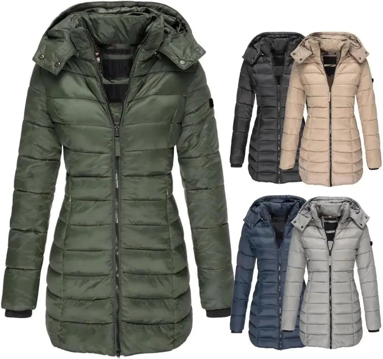 Winter Cotton Padded Jacket Women Autumn Outwear Zipper Long Sleeve Warm Pockets Hoodie Lightweight Coat