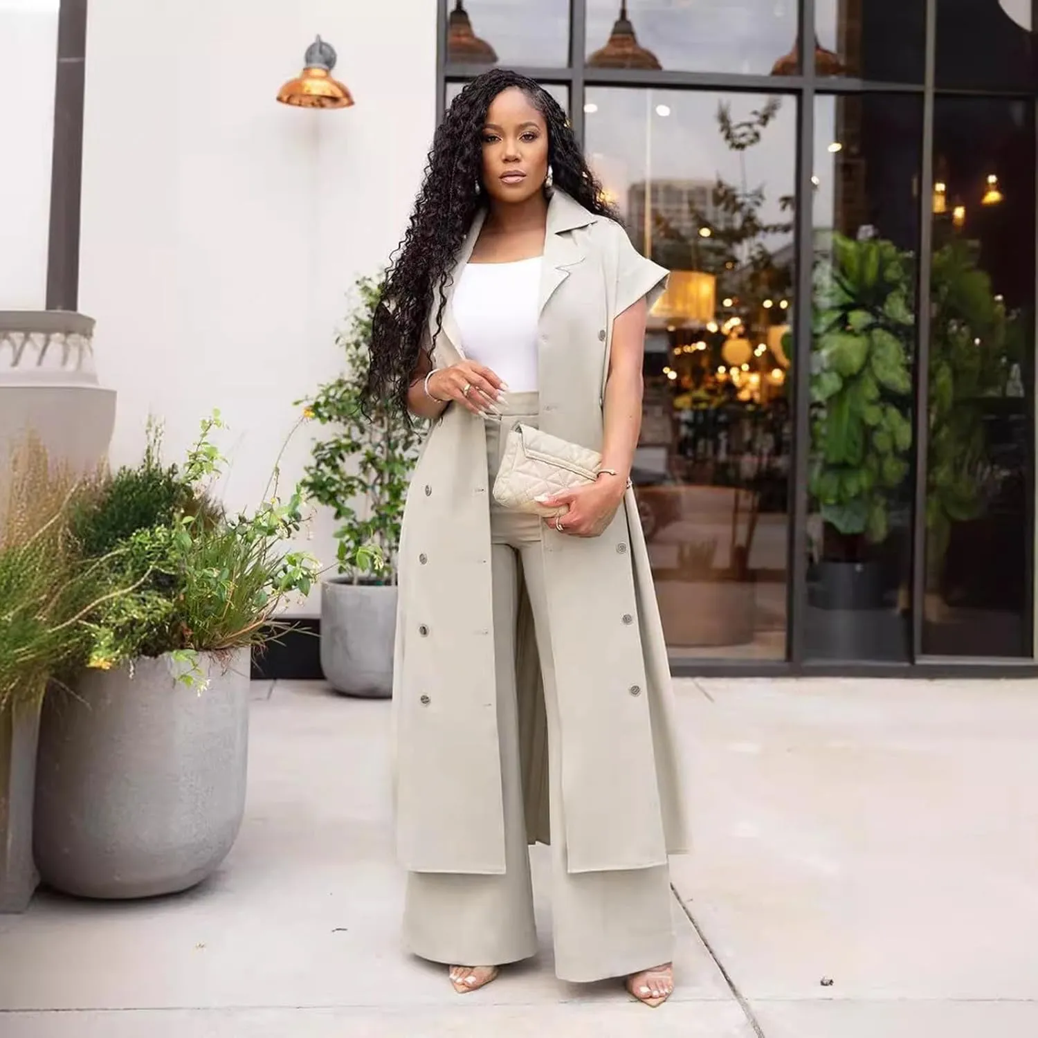 Women Matching Lounge Set Summer Wide Leg Oversized Pants Short Sleeve Lounge Set Chic Casual Cotton Loungewear Set