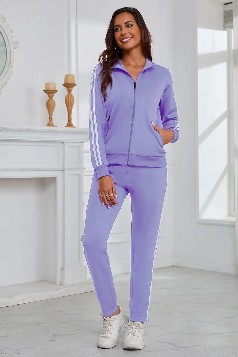 Women's 2 Piece Tracksuit Long Sleeve Track Suits Full Zip Lounge Set Sweatsuits Outfits