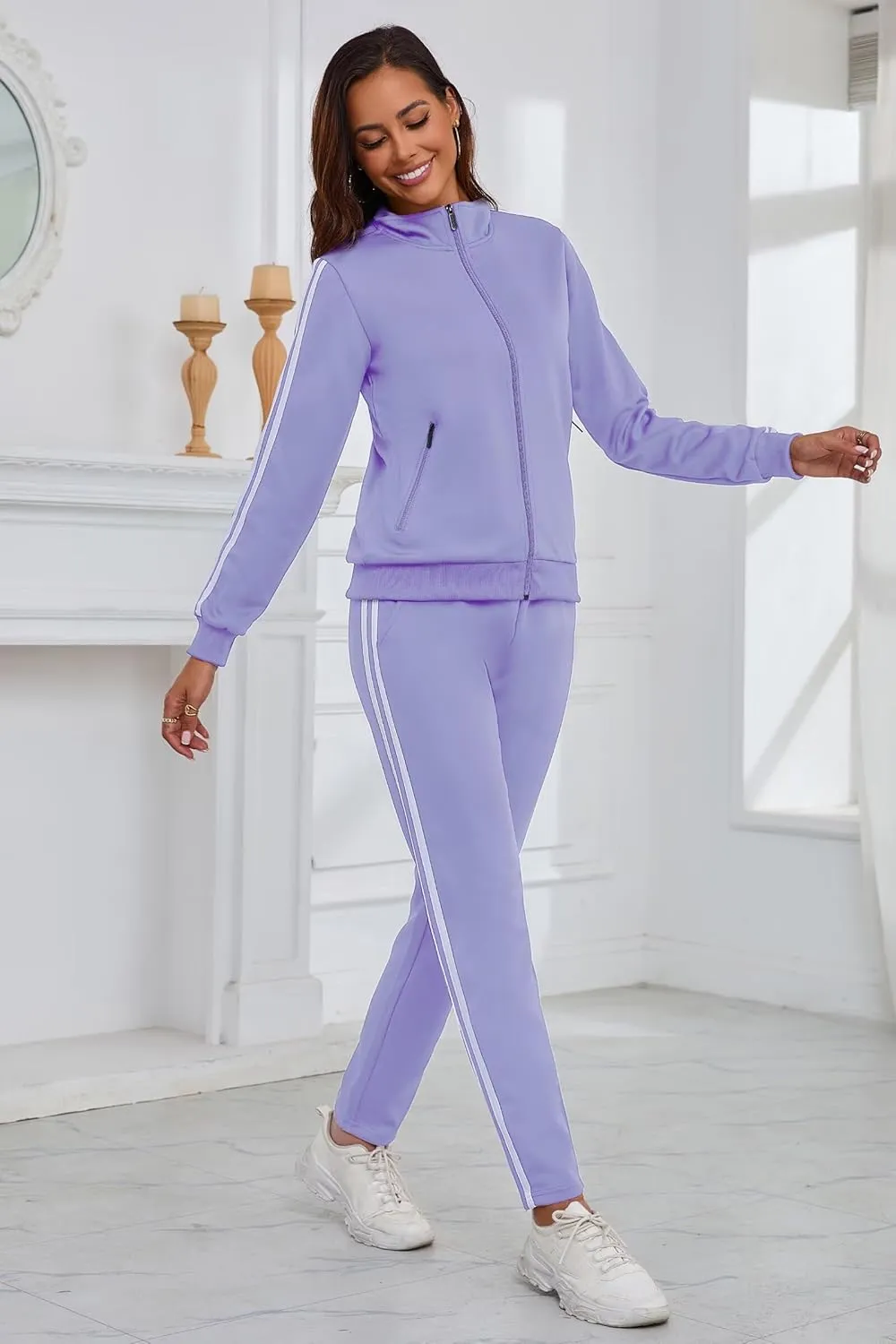 Women's 2 Piece Tracksuit Long Sleeve Track Suits Full Zip Lounge Set Sweatsuits Outfits