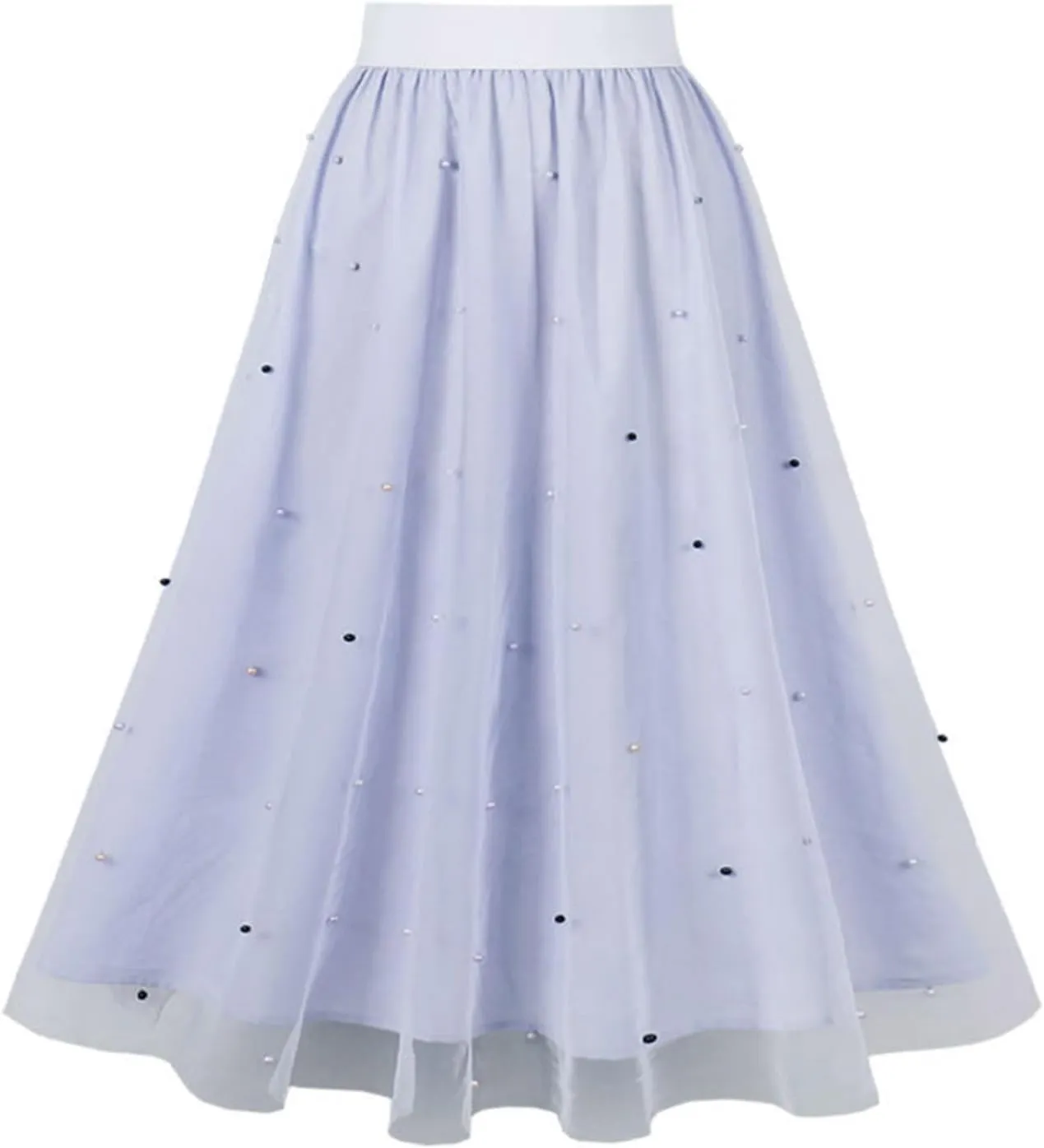 Women's 3D Polka Dot Double-Layered Mesh Midi Skirt High Waist Pleated Skirt Midi Swing Skirt A-Line Vintage Skirts