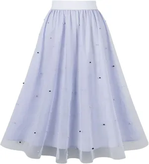 Women's 3D Polka Dot Double-Layered Mesh Midi Skirt High Waist Pleated Skirt Midi Swing Skirt A-Line Vintage Skirts