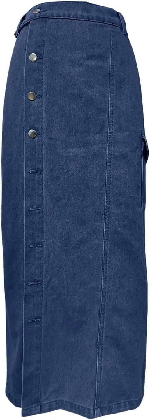 Women's Casual Denim Skirts Summer Midi Jean Skirts Stretch High Waisted Vintage Denim Dress 2025 Trendy with Pockets