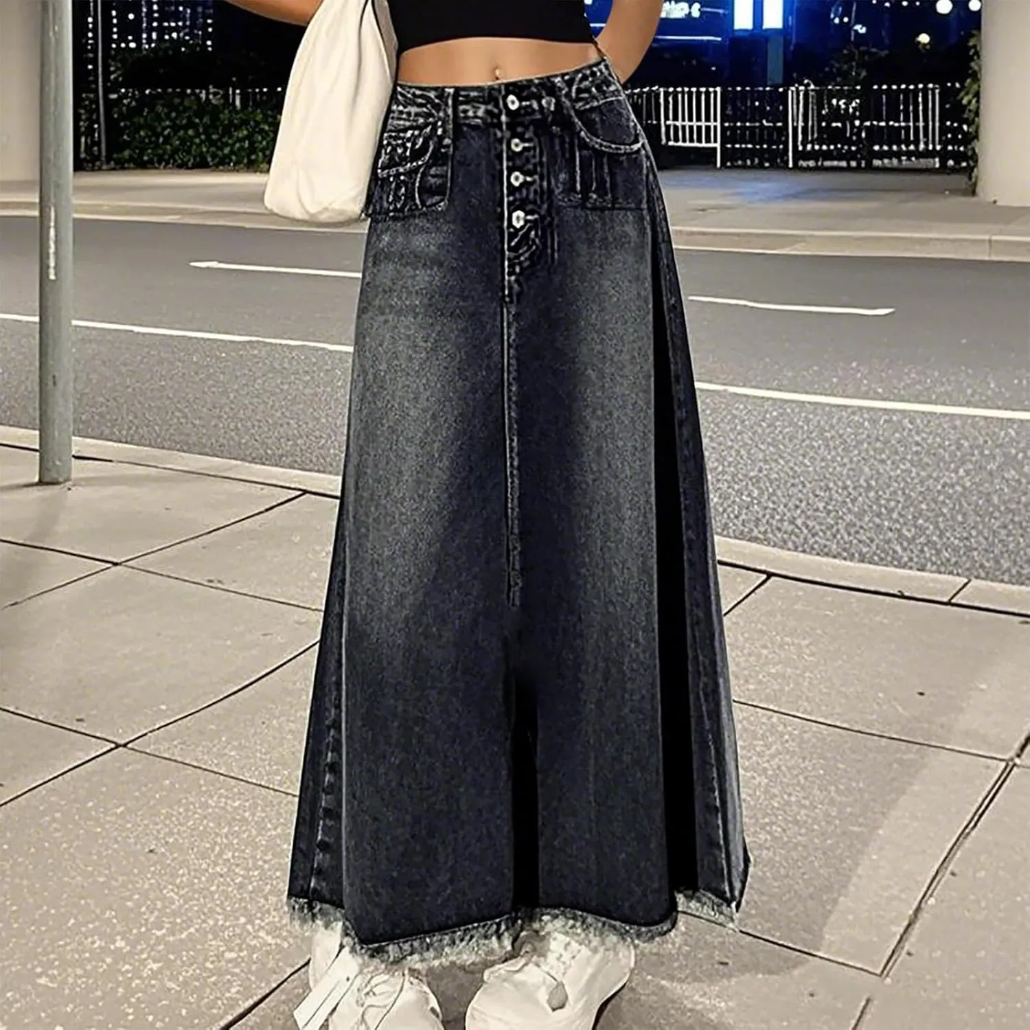Women's Casual Denim Skirts Summer Midi Jean Skirts Stretch High Waisted Vintage Denim Dress 2025 Trendy with Pockets