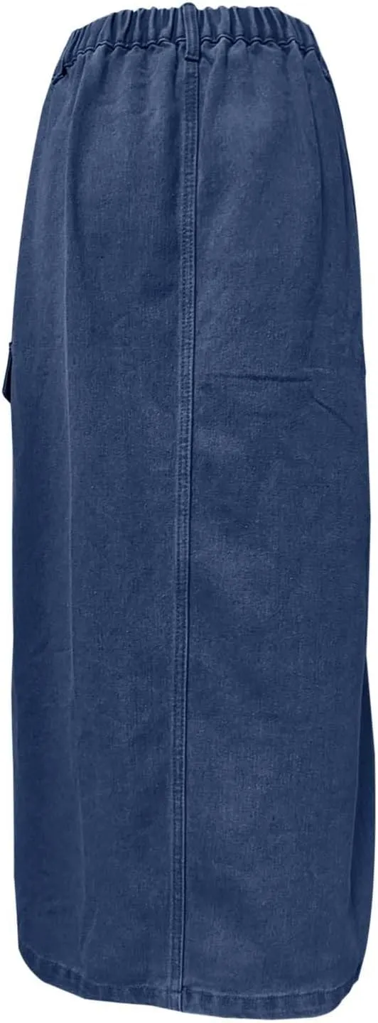 Women's Casual Denim Skirts Summer Midi Jean Skirts Stretch High Waisted Vintage Denim Dress 2025 Trendy with Pockets
