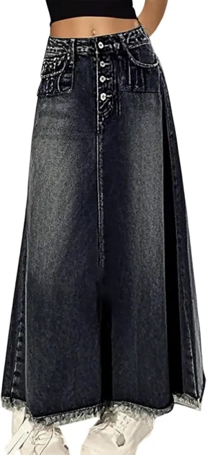 Women's Casual Denim Skirts Summer Midi Jean Skirts Stretch High Waisted Vintage Denim Dress 2025 Trendy with Pockets