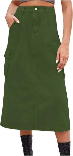 Women's Maxi Pencil Jean Skirt- High Waisted A-Line Long Denim Skirts for Ladies- Y2K Jean Skirt with Flap Pocket