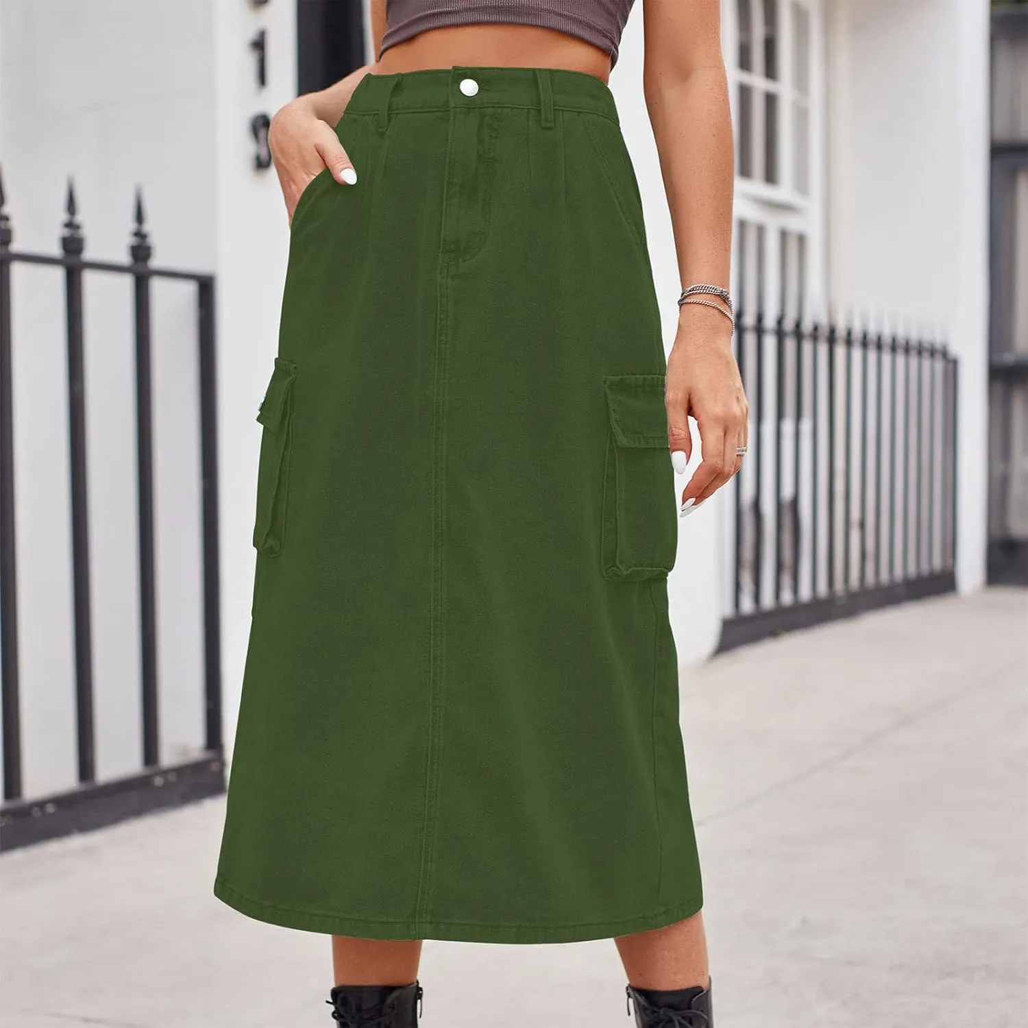 Women's Maxi Pencil Jean Skirt- High Waisted A-Line Long Denim Skirts for Ladies- Y2K Jean Skirt with Flap Pocket