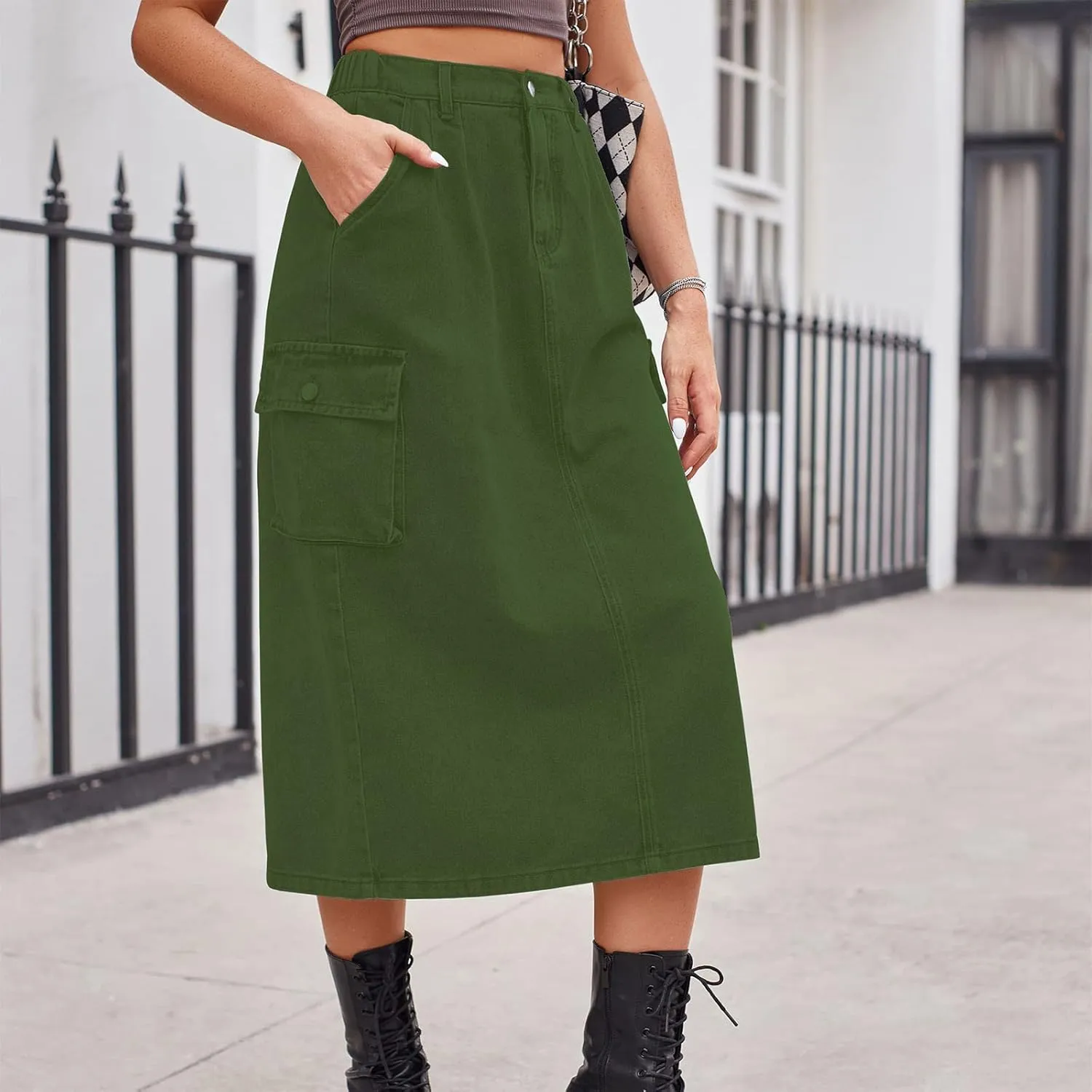 Women's Maxi Pencil Jean Skirt- High Waisted A-Line Long Denim Skirts for Ladies- Y2K Jean Skirt with Flap Pocket