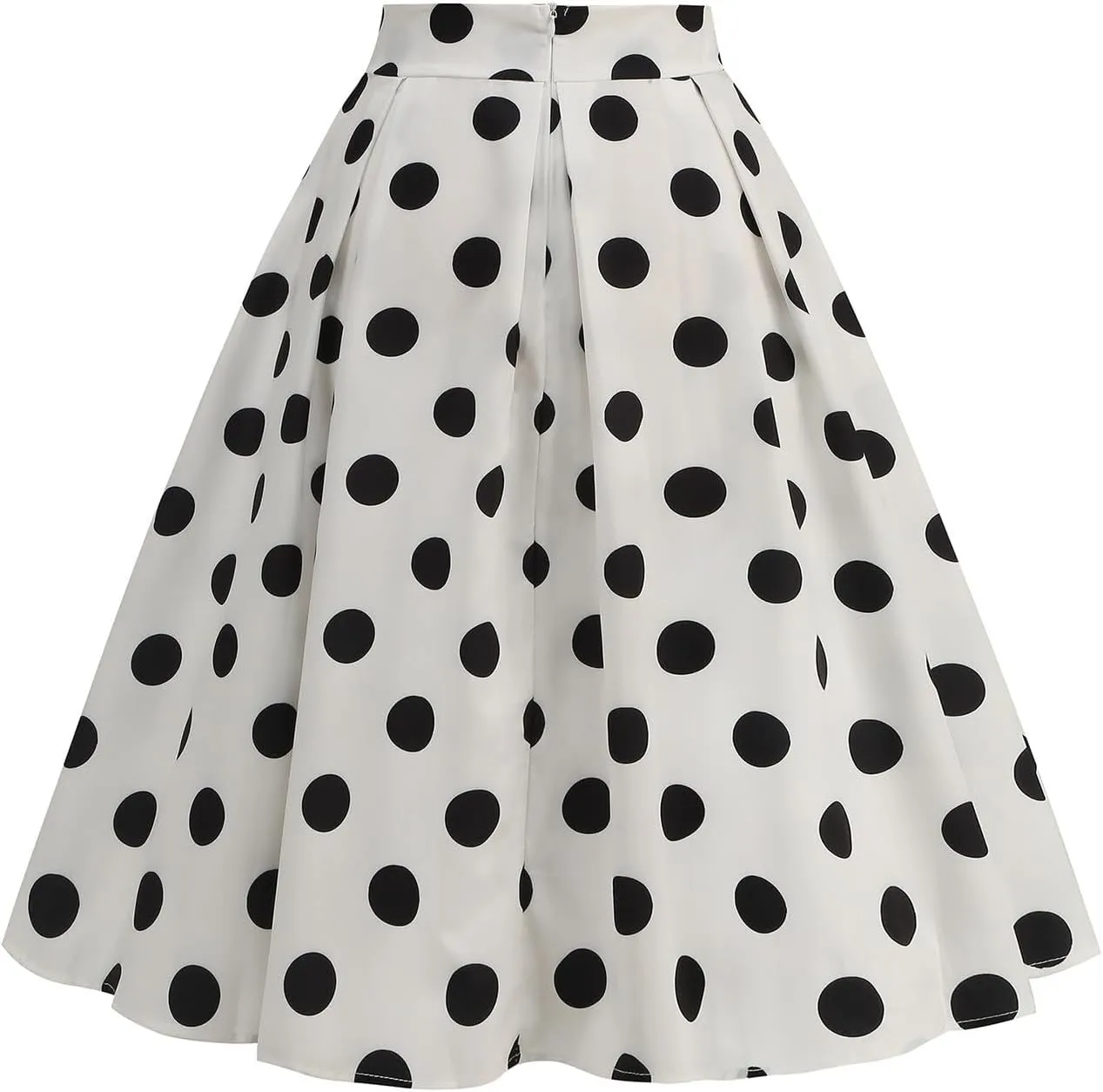Women's Pleated Vintage Skirt Polka Dots A-line Midi Skirts Summer Cute High Waist Ruffle Skirt Swing Beach Skirt