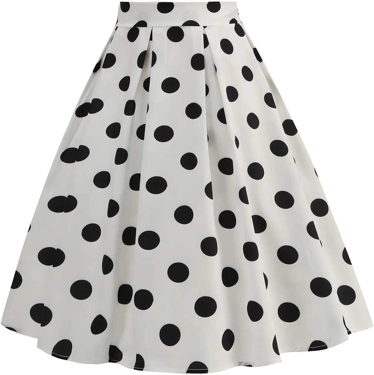 Women's Pleated Vintage Skirt Polka Dots A-line Midi Skirts Summer Cute High Waist Ruffle Skirt Swing Beach Skirt