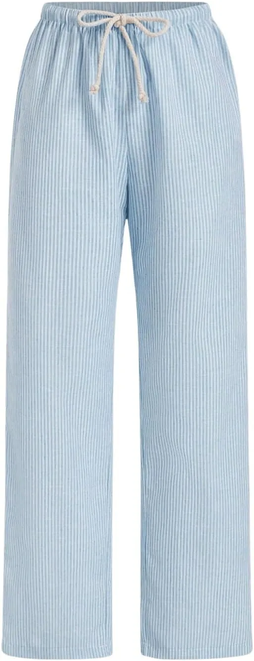 Women's Straight Wide Leg Trousers Striped Print Letter Loose Drawstring Tie High Waist Going Out Y2K Fashion Pants