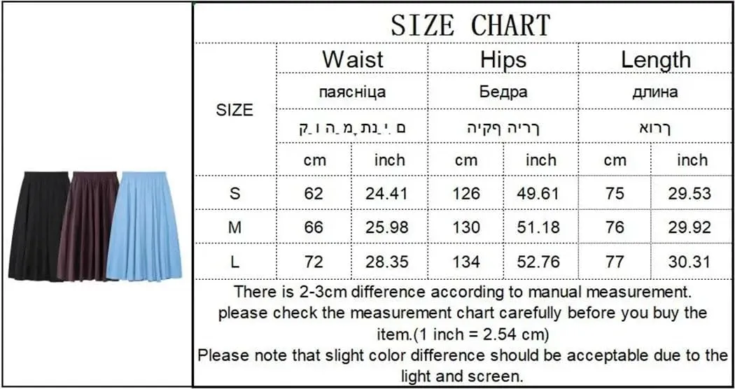 Women's Summer Pleated Skirt Vintage Elastic Waist A-Line Long Straight Skirts