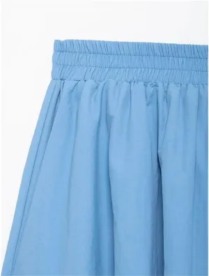 Women's Summer Pleated Skirt Vintage Elastic Waist A-Line Long Straight Skirts