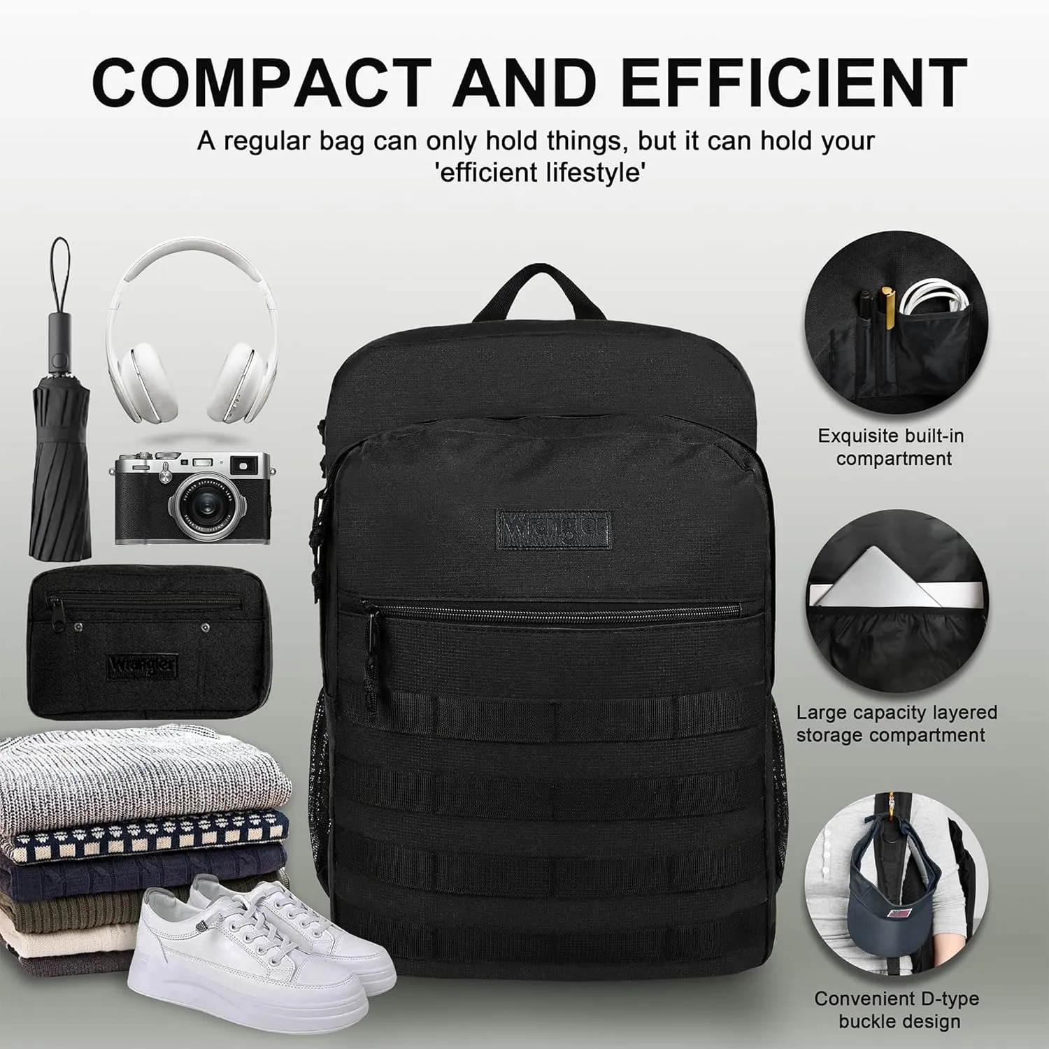 Wrangler Tradesman Backpack, Water Resistant Casual Daypack for Travel Work School, Unisex Laptop Backpack with Notebook Sleeve