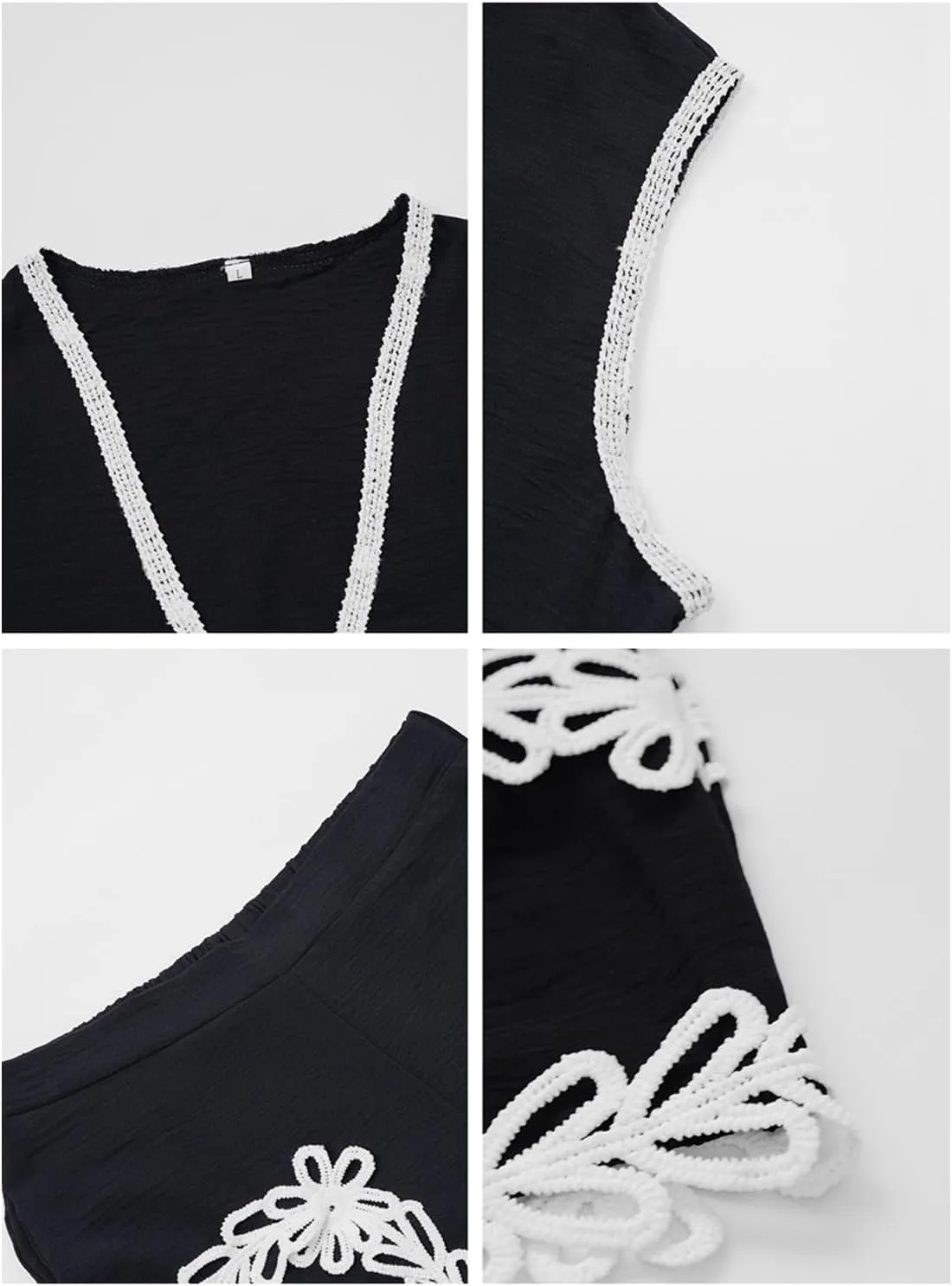Xixixuly Women's Summer 2 Piece Outfits Lounge Sets Lace Floral Trim V Neck Button Crop Top High Waist Shorts Matching Sets