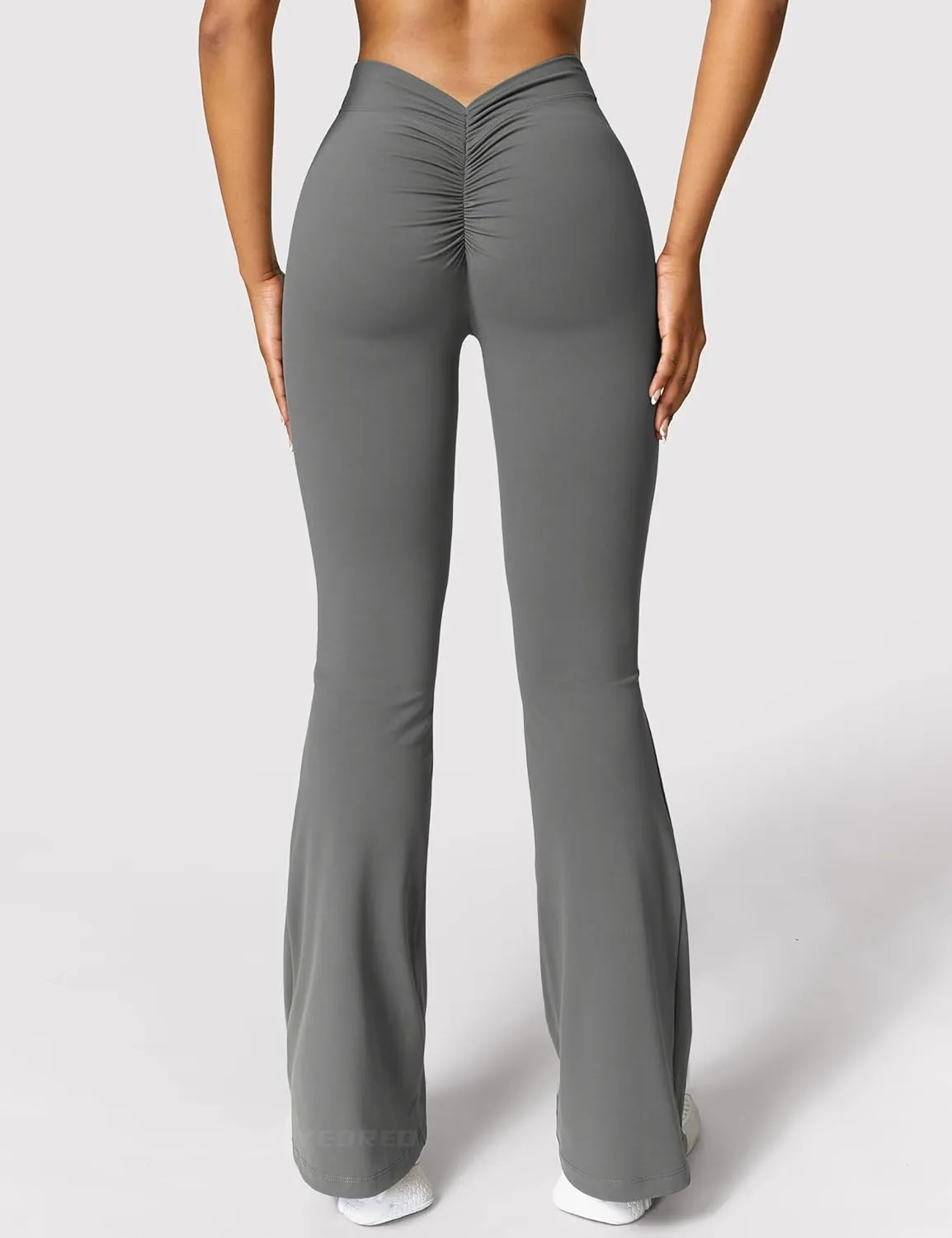 YEOREO Scrunch Flare Leggings Daze V Back Butt Lifting Wide Leg High Waist 31.5" Gym Workout Yoga Pants