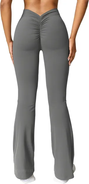 YEOREO Scrunch Flare Leggings Daze V Back Butt Lifting Wide Leg High Waist 31.5" Gym Workout Yoga Pants