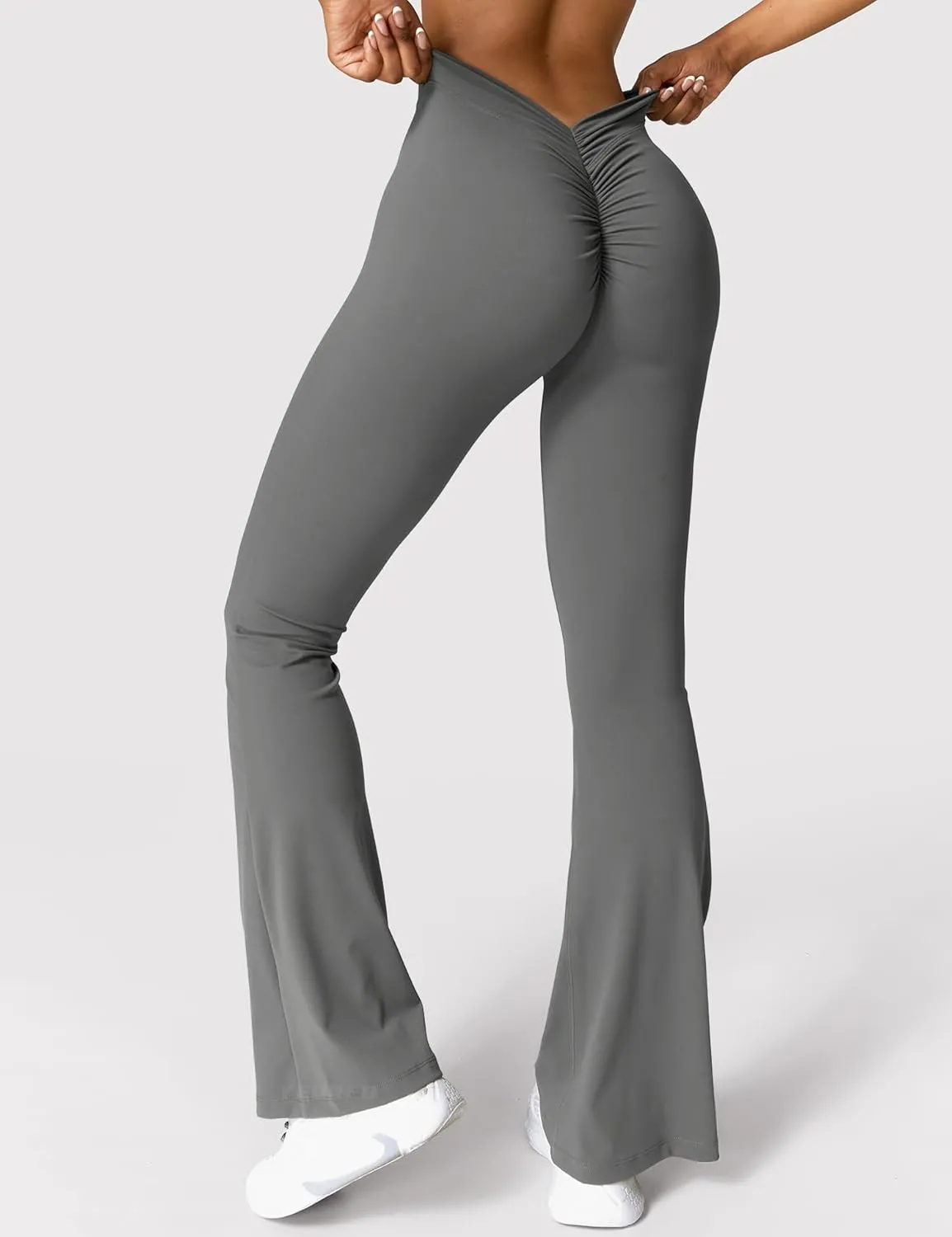 YEOREO Scrunch Flare Leggings Daze V Back Butt Lifting Wide Leg High Waist 31.5" Gym Workout Yoga Pants