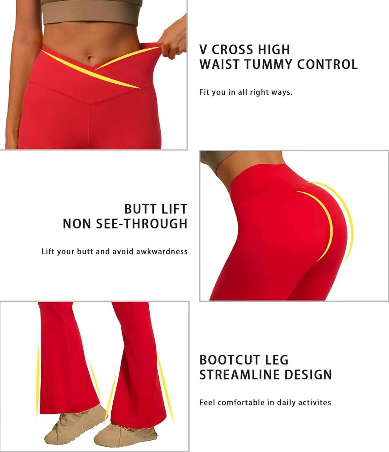 YOAKUKA Flare Yoga Leggings for Women Crossover High Waist Tummy Control Bell Bottom Bootcut Gym Work Pants Casual