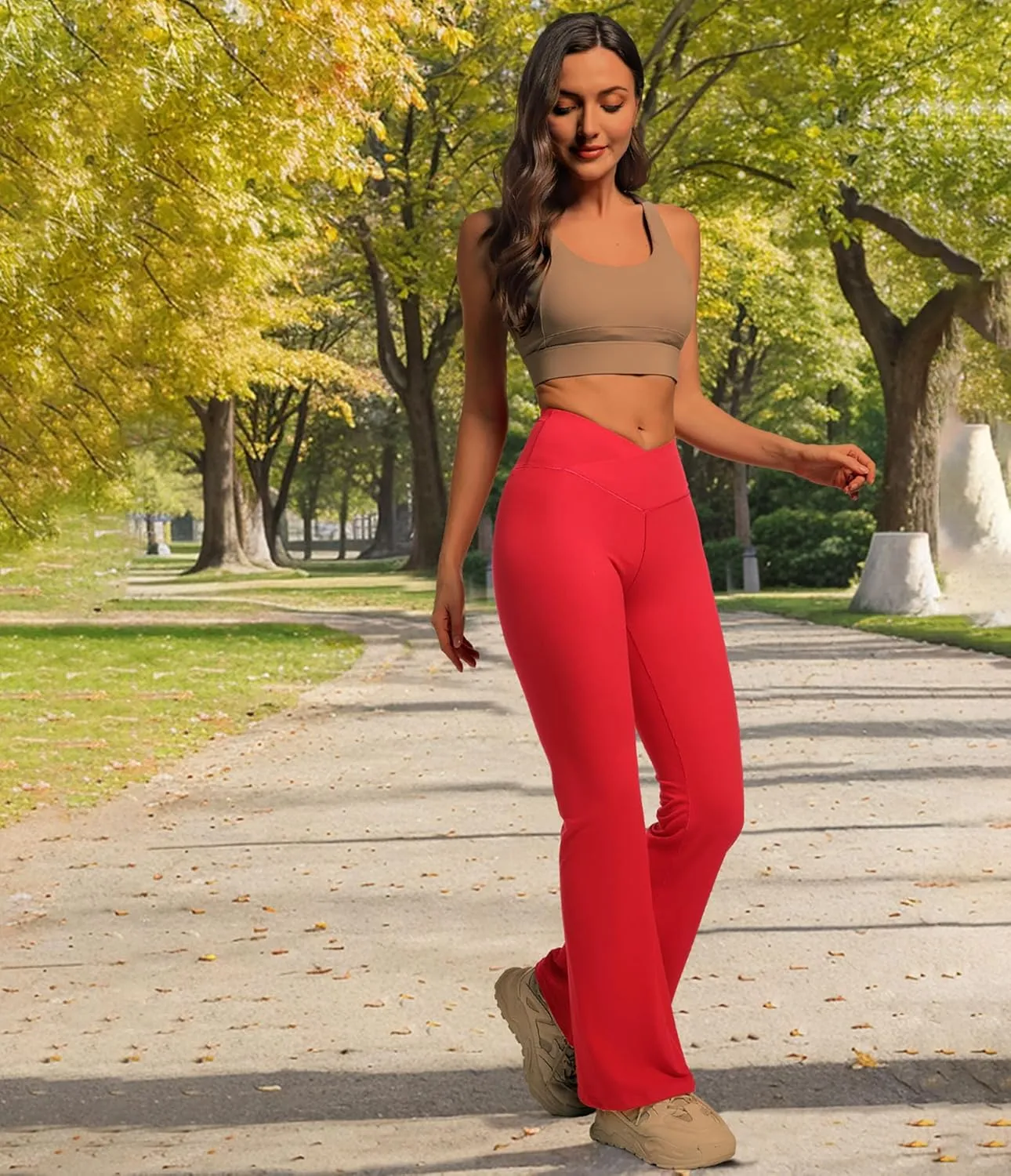 YOAKUKA Flare Yoga Leggings for Women Crossover High Waist Tummy Control Bell Bottom Bootcut Gym Work Pants Casual