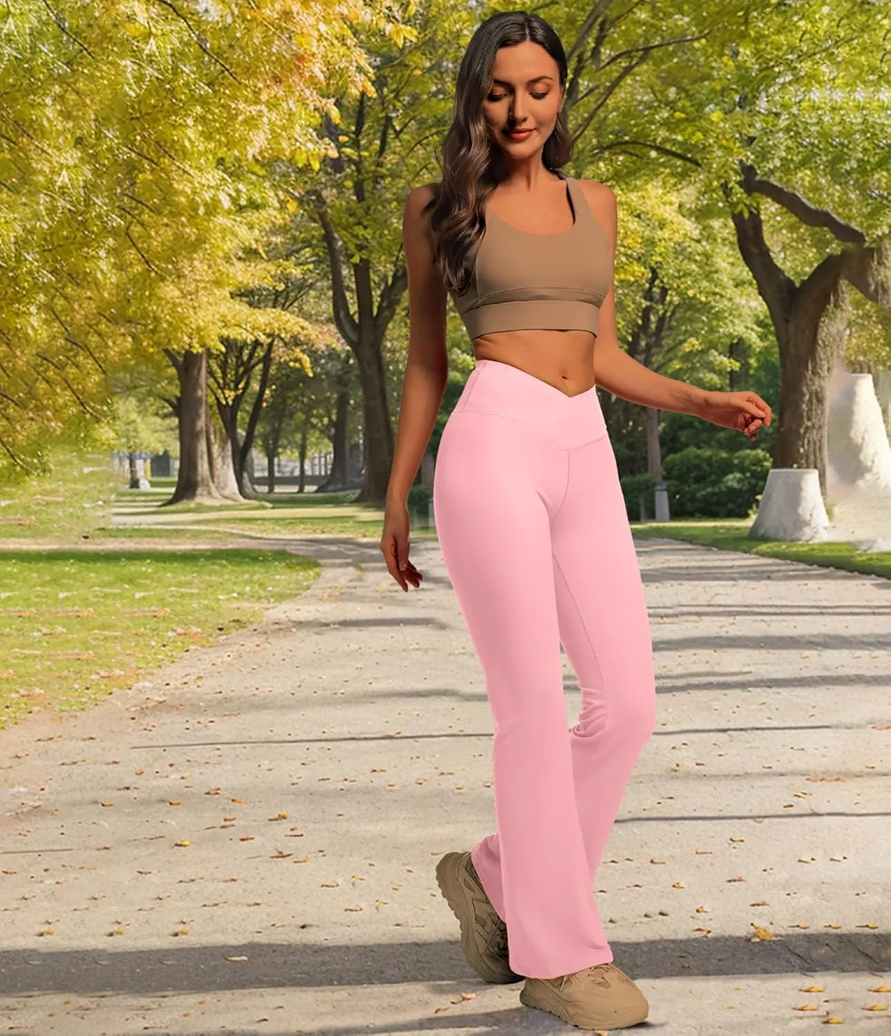 YOAKUKA Flare Yoga Leggings for Women Crossover High Waist Tummy Control Bell Bottom Bootcut Gym Work Pants Casual