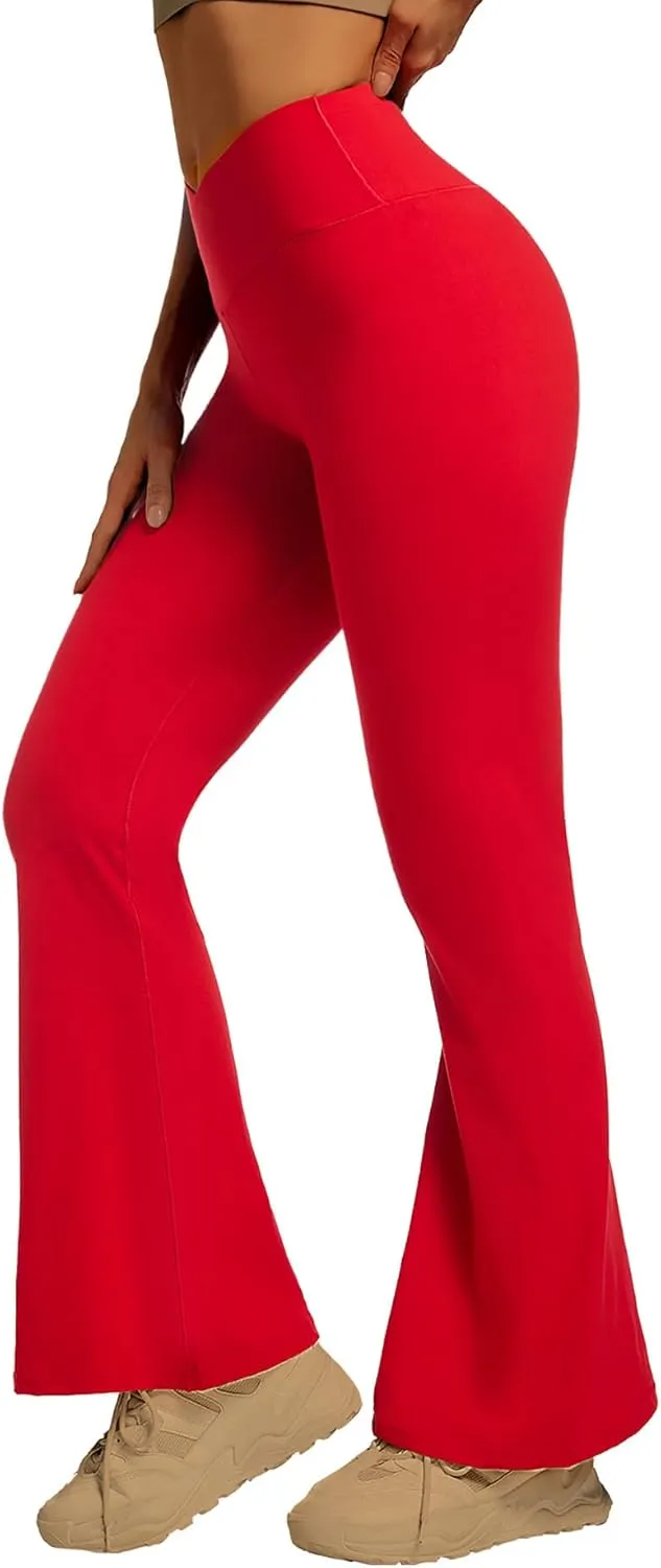 YOAKUKA Flare Yoga Leggings for Women Crossover High Waist Tummy Control Bell Bottom Bootcut Gym Work Pants Casual